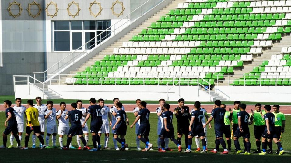 Footballers prepare for a game in Turkmenistan